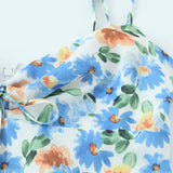 Purpdrank  Pink Floral Print Backless Sling Dress Summer Woman Spliced Lace Bow V neck Mini Short Robe Beach Holiday Vestidos