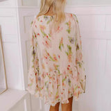 Purpdrank  Sweet Fungus Edge Double-layer V-neck Printed Loose Mini Dress for Women