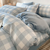 Purpdrank  4Pcs Grid Printed Fitted Sheet Bedclothes Cotton Double-Sided Mix Color Soft Quilt Cover Single Double Comfort Set for Adults