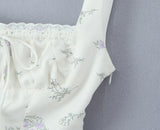 Purpdrank  Summer Sexy Floral Print Corset Camis Women Cross Lacing Up Bandage Bow Back Tank Top Slim Fit Vest Tee