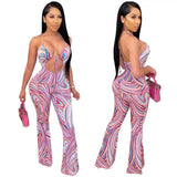 Purpdrank  European and American Women's Summer Fashion Trend New Sexy Slim-fit Lace-up Printed Jumpsuit