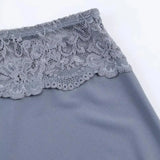 Purpdrank  3 colors Retro Spliced Lace Low Waist Knitted Midi Long Skirt Spring Summer Women A-lined Skirts Femme Grayblue Black Brown