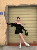 Purpdrank  Autumn New Sling Short Black Dress Sets Women High Street Spicy Girls Crop Top & Short Mini Dress Sexy Club Two Piece Tracksuit