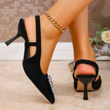 Purpdrank  Crystal Square Buckle High Heels Sandals Women Spring Summer Slip On Pointed Toe Pumps Woman Thin Heel Party Wedding Shoes Mujer