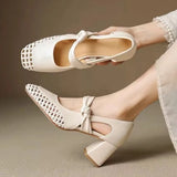 Purpdrank  Women Fashion Casual Single Shoes Summer 2025 New Hollow Breathable Square Head Shallow Mouth Pumps Comfortable Elegant Sandals