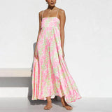Purpdrank  Women's Summer Dresses Boho Floral Print Spaghetti Straps Long Dress Backless Sleeveless Casual Dress Ruffle Flowy Beach Dresses