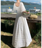 Purpdrank  White Flora Embroidery Long Dress Women Vintage Square Neck Runway Design Elegant Womens Clothing Summer Vacation Bodycon
