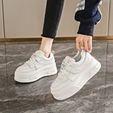 Purpdrank  Thick Bottom Vulcanzied Shoes Female Solid Color Chunky Platfrom Sneakers Woman Pu Leather Non-Slip Casual Shoes Spring 2025