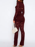 Purpdrank  Sexy Sheer Lace Womens Four Pieces Pant Sets 2025 Fashion Long Sleeve Cropped Cardigan with Tube Tops and Flare Pants Underwear
