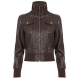 Purpdrank  Safari Style Pu Leather Jacket Slim-Fitting Pockets Turtleneck Zip-Up Long Sleeve Coats Women Autumn Winter Y2K Streetwear