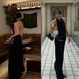 Purpdrank  Sexy Sequins Halter Backless Maxi Dress Women Summer Dress Sleeveless Slim Fit High Waist Robe 2025 Elegant Party Evening Gown﻿