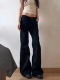 Purpdrank  Women Low Waist Flared Jeans Retro Style Blue Black Micro Flare Pants Loose Straight Wide Leg Jeans Female Spring Fashion