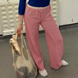 Purpdrank  Casual Striped Pants Draped Floor-Length Women Autumn All-season Multiple Styles High Waist Tie Straight Comfortable Home Pants