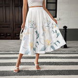 Purpdrank  Vacation Front Button Flower Print Skirt Women's 2025 Summer High Elastic Waist A-line Casual Long Skirts Female