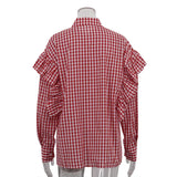 Purpdrank  Fashion Plaid Cotton Women Shirt Blouse Casual Lapel Long Sleeve Shirts Elegant Classic Ruffle Top Female Clothing