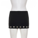 Purpdrank  Solid Hollow Out Bodycon Skirts Dark Sexy Slim Low-Waisted Super Mini Skirts Women Summer Fashion Streetwear Ladies