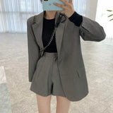 Purpdrank  Korean Chic Women Short Suits Autumn New Blazer + High Waist Wide Leg Shorts 2 Pieces Office Ladies Two Piece Jacket Outfits