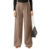 Purpdrank  Female Wide Leg Casual Business Pants With Pockets Plain Color Simple Basic Versatile Straight Trousers