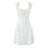 Purpdrank   2 colors Sexy Floral Print Bow V neck Ruffles Strap Sling Dress Women Backless Slim Waist Mini Sleeveless Tank Dresses Robe