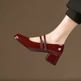 Purpdrank  Versatile Patent Leather Pump Women's Shoes Winter 2024 New Style Square Heel Adult Professional Women's Footwear Simple Design