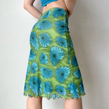 Purpdrank  Large Size Women's Clothing Sexy Retro Contrasting Color Printing Design Hip-wrapped Skirt Slim and Versatile