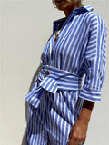 Purpdrank  Women's Mid-Striped Sve Cardigan Lapel irt Dr Cusizable Workwear Design Service Personalized Faion Cus Made
