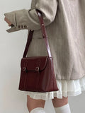 Purpdrank  Vintage Wine Red Shoulder Bag Large Capacity Ladies Tote Purse Handbags Pu Leather Female Messenger Bag College Girls Book Bag