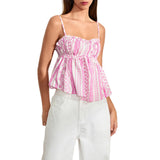 Purpdrank  Women Summer Spaghetti Strap Babydoll Cami Tops Sweet Floral Print Frill Trim Backless Camisole Vest Streetwear