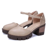 Purpdrank  Retro Women chunky Heel sandals brown square heels ankle strap plaltform comfort ladies shoes pumps