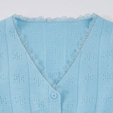 Purpdrank  Slim Sweet Solid Lace Trim Knitted Cardigans Casual V-Neck Long Sleeve Sweaters Women Autumn Winter Fashion Streetwear Lady
