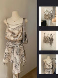 Purpdrank  2000s American Vintage Leopard 2 Piece Skirt Sets Y2k Sexy Camis + Elegant Mini Skirt Harajuku Hot Girl Suits Korean Fashion Set