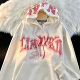 Purpdrank  Women's American-Style Blockbuster Hip Hop Fashion Foaming Letter Hooded Sweater Vintage Hong Kong Chic Coat New