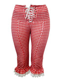 Purpdrank  Women Capri Pants Lace Ruffles Front Cross Tie-Up Summer Casual Cropped Pants Stretch Crop Leggings