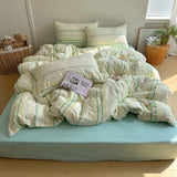 Purpdrank  Aimple Stripe Bedding Set With Pillowcase Bed Sheet Single Full Size Bed Washed Cotton Duvet Cover Set King Double Single Bed