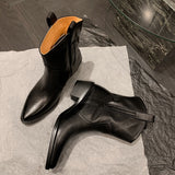 Purpdrank - 2023 New Winter Chelsea Boots for Woman Genuine Leather Pointy Toe Wedge Heel Ankle Boots Simple Comfortable Cowboy Boots Female