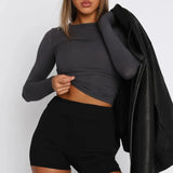 Purpdrank - Women Long Sleeve Slim T-Shirts O Neck 2023 Autumn Winter Causal Solid Tops Pullovers Base Tees Streetwear Y2K Bodycon T Shirt