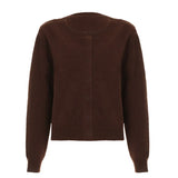 Purpdrank  Button Round Neck Woolen Cardigan Autumn Women's Lazy Casual Versatile Slim Short Coat Simple Solid Color Soft Long-sleeved Coat