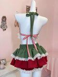 Purpdrank  Y2K 2 Pieces Set Woman Outfit Kawaii Bow Plaid Lace Halter Tops Gyaru Ruffles Mini Skirt Summer Japanese Design Clothes