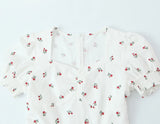 Purpdrank  Retro French Style White Floral Print Short Puff Sleeve Dress Women V neck Slim Waist A-line Mini Dresses Vestidos Holiday Robe