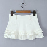 Purpdrank  3 colors Y2K Solid White Package Hips Spliced Pleated Mini Skirt Sexy Low Waist Short Skater Skirts With Shorts Lining