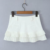 Purpdrank  3 colors Y2K Solid White Package Hips Spliced Pleated Mini Skirt Sexy Low Waist Short Skater Skirts With Shorts Lining