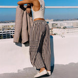 Purpdrank   New Spring Summer Colorful Striped Pants Casual Fashion Loose Lace Up Straight Pants Women