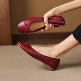 Purpdrank  Genuine Leather Women Shoes Fashion Butterfly-knot Spring and Autumn Flats Slip-On Casual Flat Heel Modern Ladies Shoes