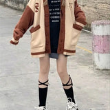 Purpdrank  College Style V-neck Knitted Cardigan for Students Loose Fit Lazy and Versatile New Style to Wear Sweater Jacket for Women