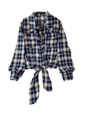 Purpdrank  Retro Hong Kong Sle Plaid Long Sve irt Women's ort Length Turn-down Collar Slimming Waist Tie Top for Autumn 2025