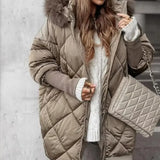 Purpdrank  Women’s Hooded Casual Parka Padded Coat Winter Warm Cardigan Jacket with Knit Sleeves Patchwork