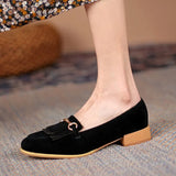 Purpdrank  Casual Woman Shoe Female Footwear Metal Chain British Style Round Toe Fringe Shallow Mouth Dress Buckle Preppy Tassel Big Size R