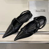 Purpdrank  Elegant Pointed Toe Narrow Band Flat Sandal Women Fashion Shallow Back Strap Design Brand Slide Sandal Comfort Non-slip Moccasin