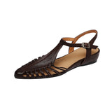 Purpdrank   Summer Women Sandals Genuine Leather Shoes for Women Pointed Toe Chunky Heel Shoes Elegant Cover Toe Slingback Hollow Sandals