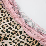 Purpdrank  Sexy Leopard Two Piece Women Sweet Lace Short Sets Summer Fashion Spaghetti Straps Cropped Top and Micro Shorts Outfits Y2K
